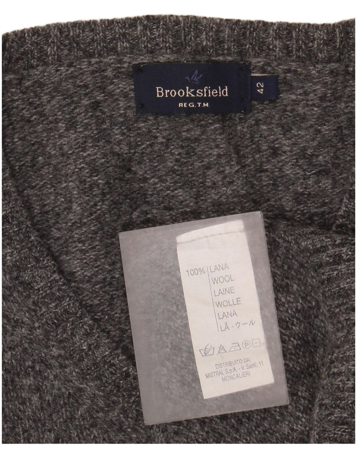 Brooksfield Damen-Pullover mit V-Ausschnitt IT 42 Mittelgrau gefleckte Wolle
