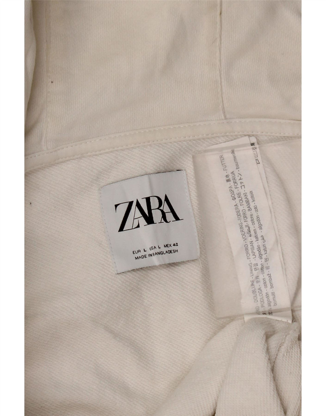 Zara Herren-Kapuzenpullover mit Reißverschluss, groß, aus weißer Baumwolle