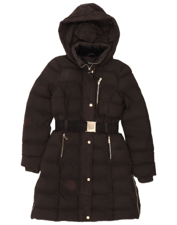 Karen Millen Womens Graphic Hooded Wattierter Mantel UK 6 XS Schwarz Polyester