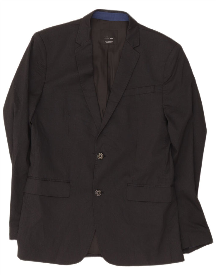 Zara Herren-Blazer mit 2 Knöpfen, EU 50, mittelschwarz, Nadelstreifen-Viskose