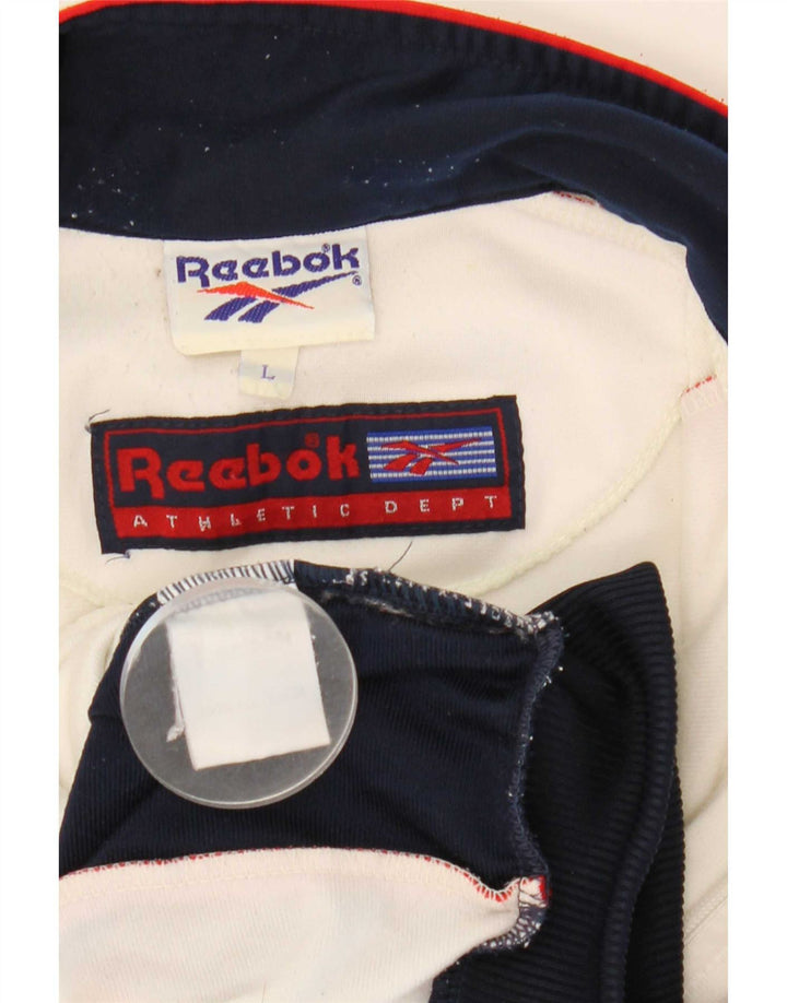 Reebok Herren-Trainingsanzug-Top-Jacke, großes weißes Farbblock-Polyester