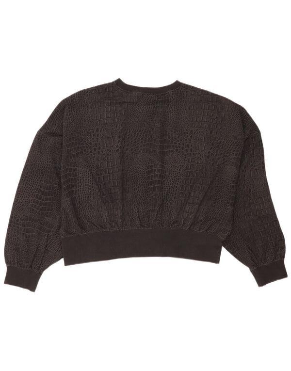 Adidas Damen Crop Sweatshirt Pullover UK 10 Small Black Animal Print Modern