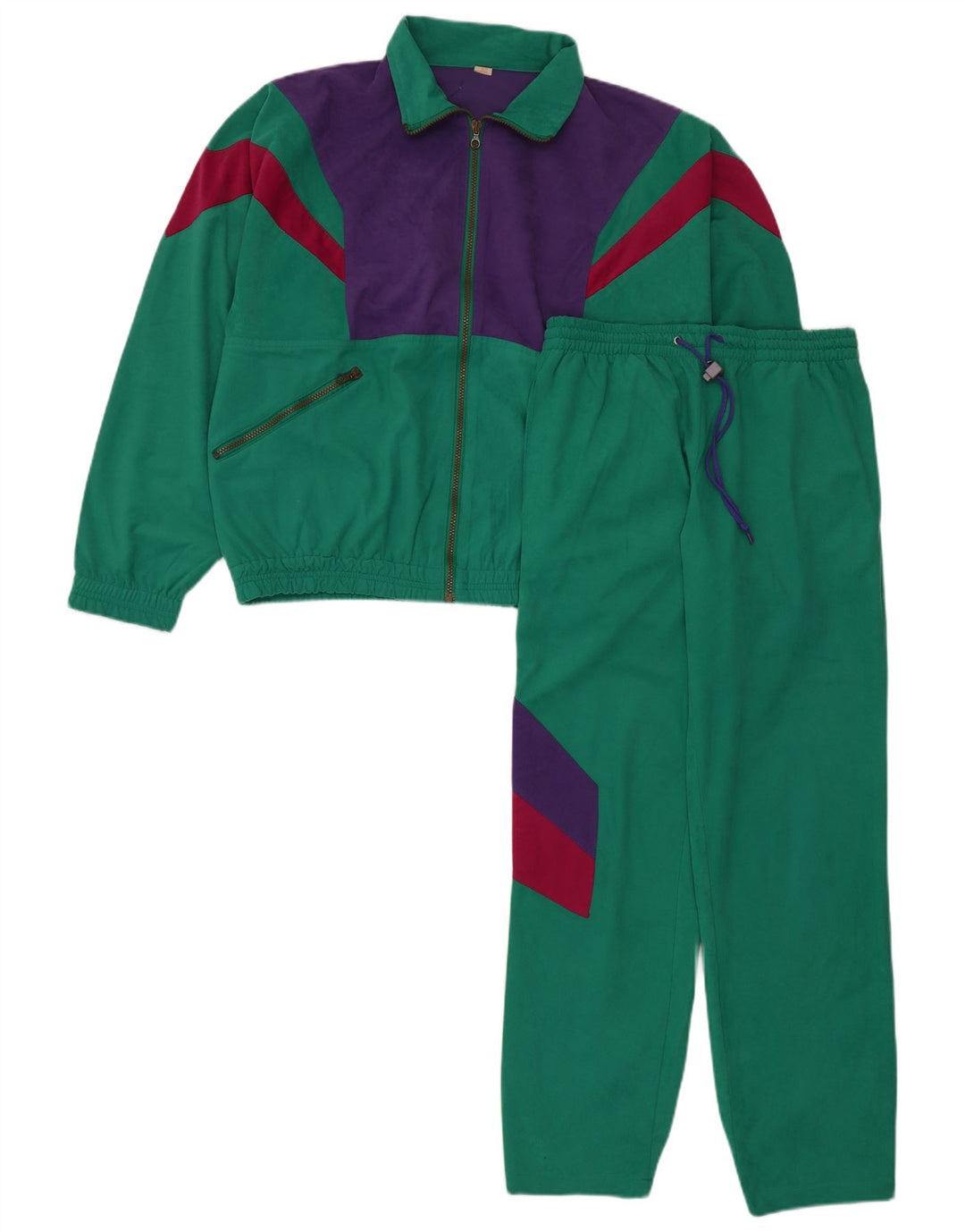 Vintage Damen-Trainingsanzug, UK 14, Mittelgrün, Farbblock-Polyester