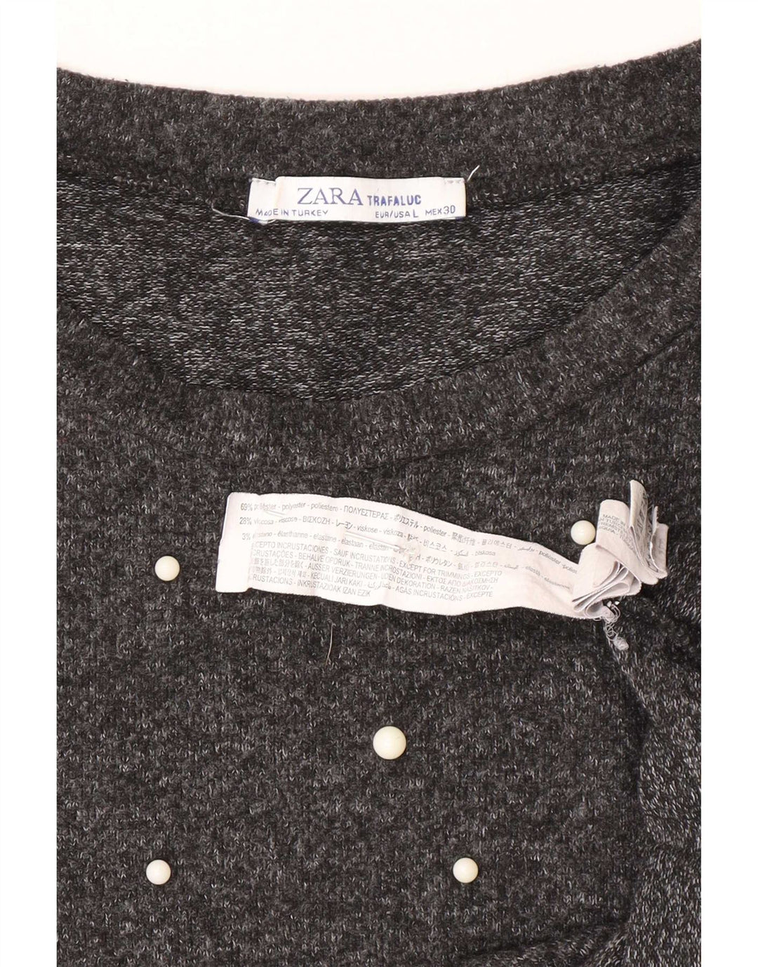 Zara Damen Top 3/4 Ärmel UK 16 Large Grau Polyester