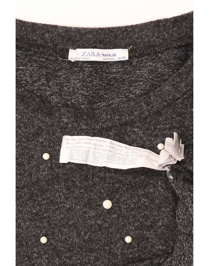 Zara Damen Top 3/4 Ärmel UK 16 Large Grau Polyester