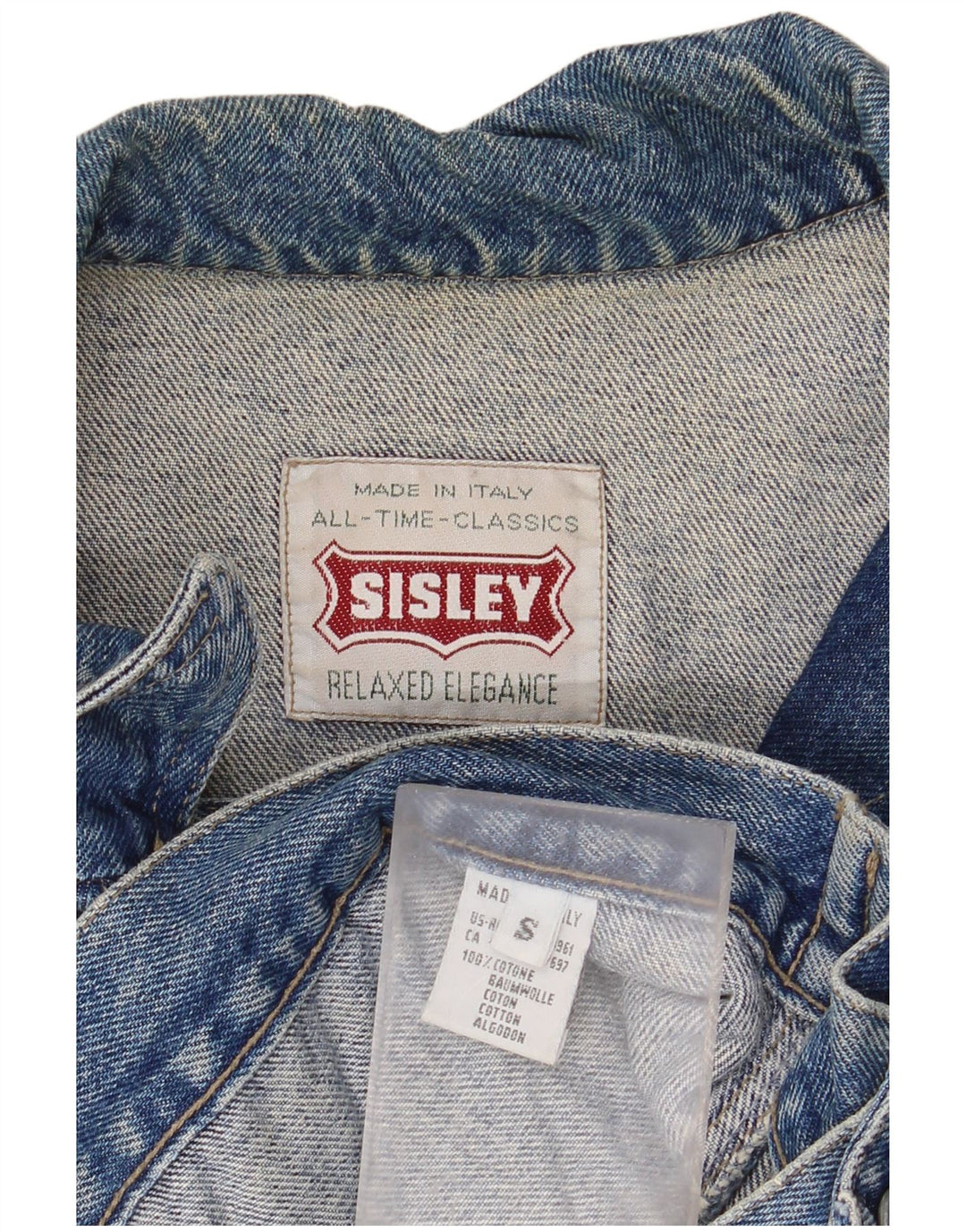 SISLEY Damen Crop Oversized Jeansjacke UK 10 Small Blau Baumwolle