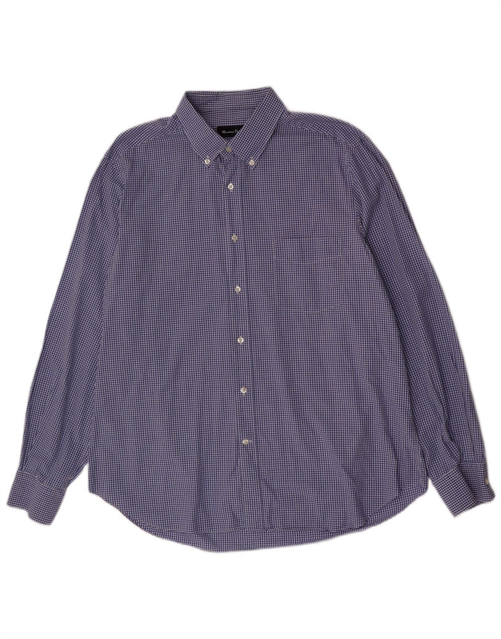 Massimo Dutti Herrenhemd 2XL, blaue Gingham-Baumwolle