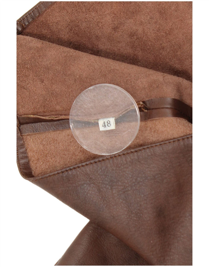 VINTAGE Damen Lederweste IT 48 XL Braunes Leder