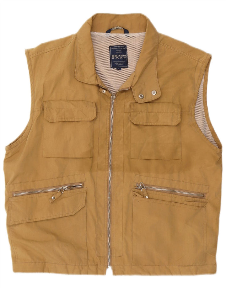 SEVEN 7 Herren Utility Gilet UK 40 Large Beige Baumwolle