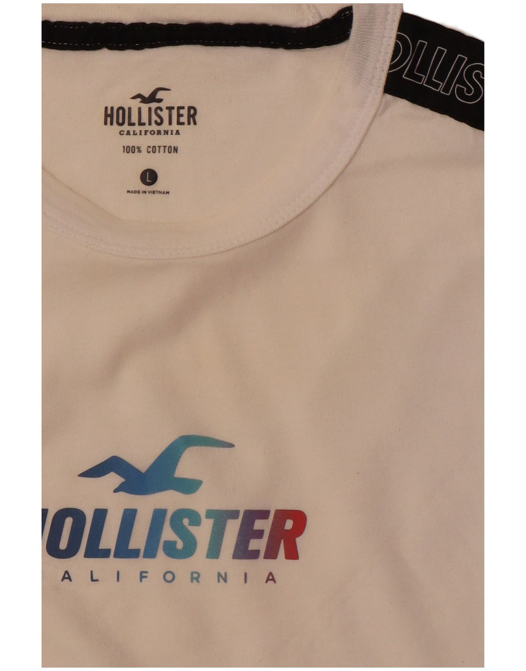 HOLLISTER Herren-Grafikoberteil mit langen Ärmeln, groß, weiße Colourblock-Baumwolle