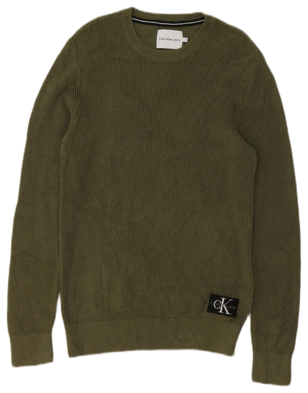 Calvin Klein Jeans Jungen-Pullover mit U-Boot-Ausschnitt, 11–12 Jahre, Khaki, Baumwolle