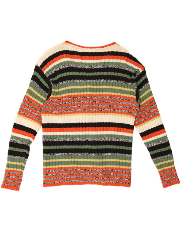 Vintage Damen Cardigan Pullover UK 16 Große mehrfarbig gestreifte Wolle