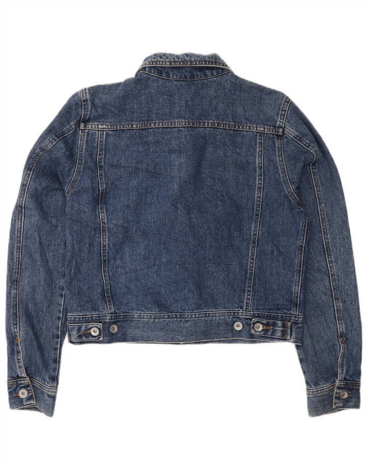Dkny Womens Crop Denim Jacke UK 14 Große blaue Baumwolle