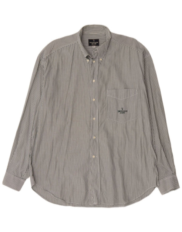 Trussardi Jeans Herrenhemd XL, grüne Nadelstreifen-Baumwolle