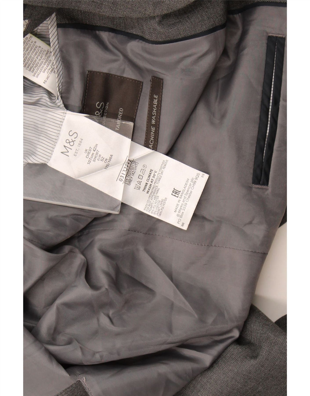 Marks & Spencer Herren-Blazer mit 2 Knöpfen, Gr. 42, Größe L, Grau, Polyester