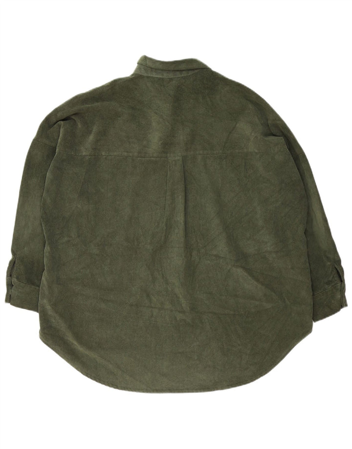 Zara Damen Übergroßes Cordhemd UK 14 Mittelgrünes Polyester