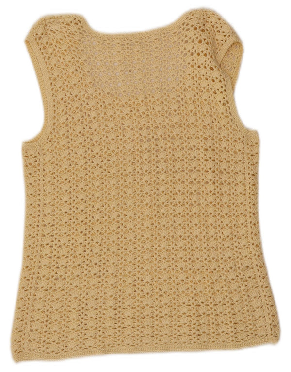 Vintage Damen Crop Häkelweste Tank Top UK 6 XS Gelb