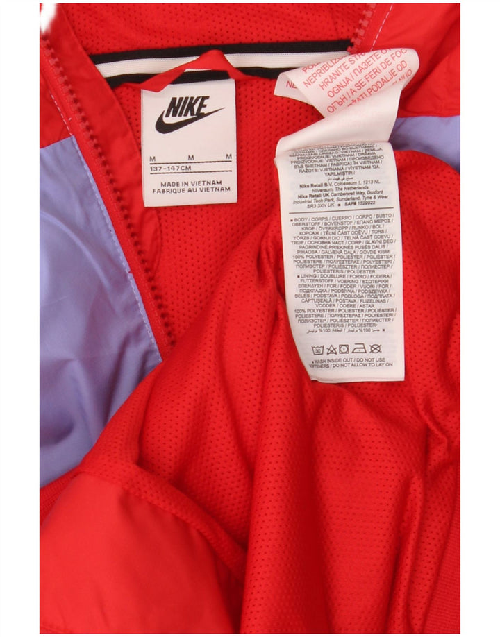 Nike Jungen-Regenjacke mit Kapuze, 10–11 Jahre, mittelrotes Farbblock-Polyester