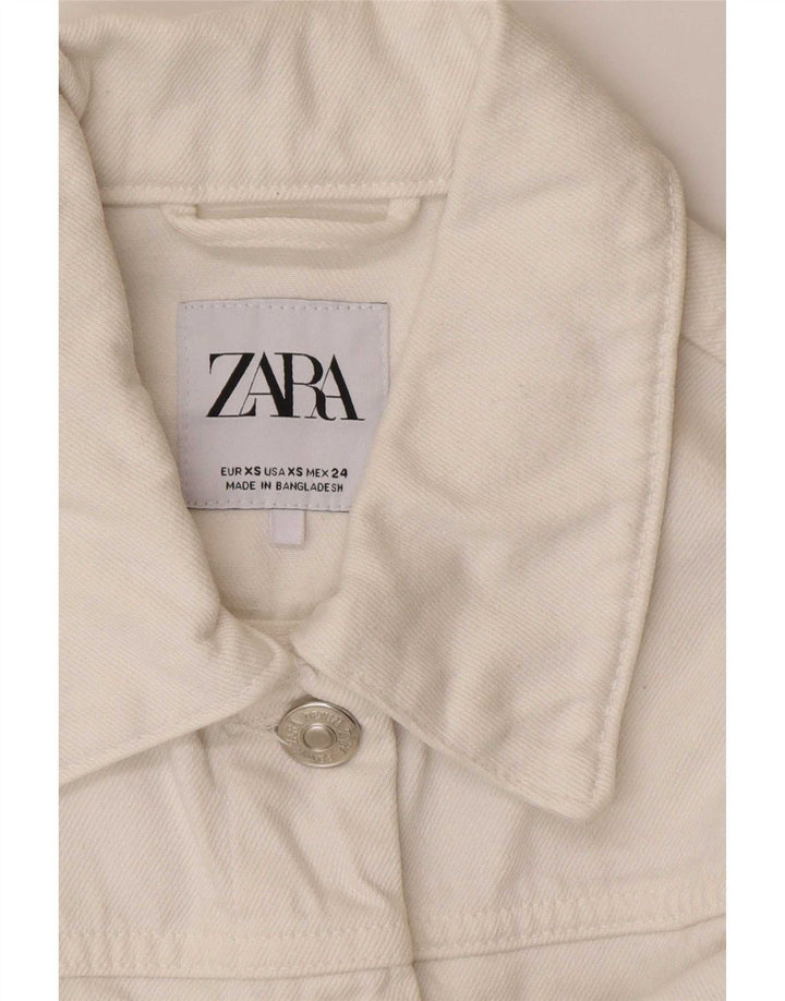 Zara Damen Crop Übergroße Jeansjacke UK 6 XS Weiße Baumwolle