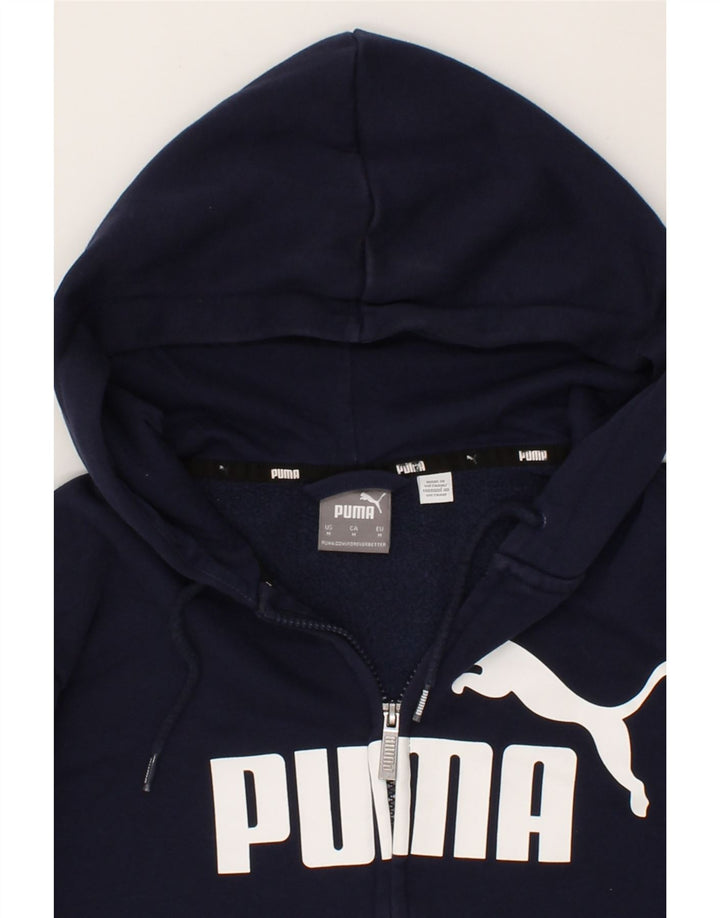 PUMA Mens Graphic Zip Hoodie Sweater Medium Navy Blue Cotton Vintage Puma and Second-Hand Puma from Messina Hembry 