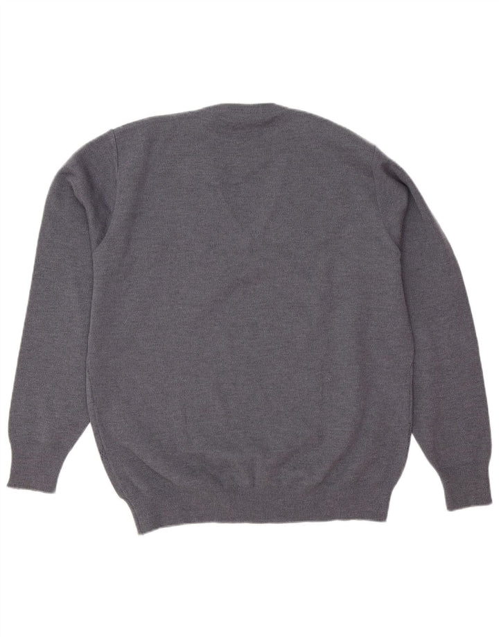 Vintage Herren V-Ausschnitt Pullover Pullover Mittelgrau Argyle/Diamond Wool