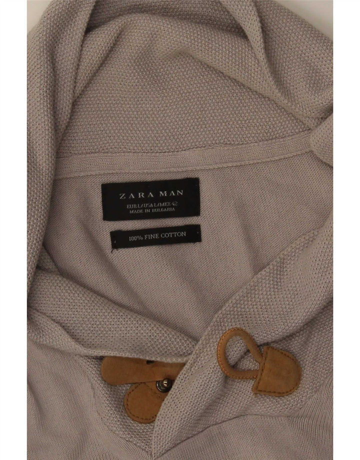 Zara Herren-Pullover mit Schalkragen, groß, graue Baumwolle