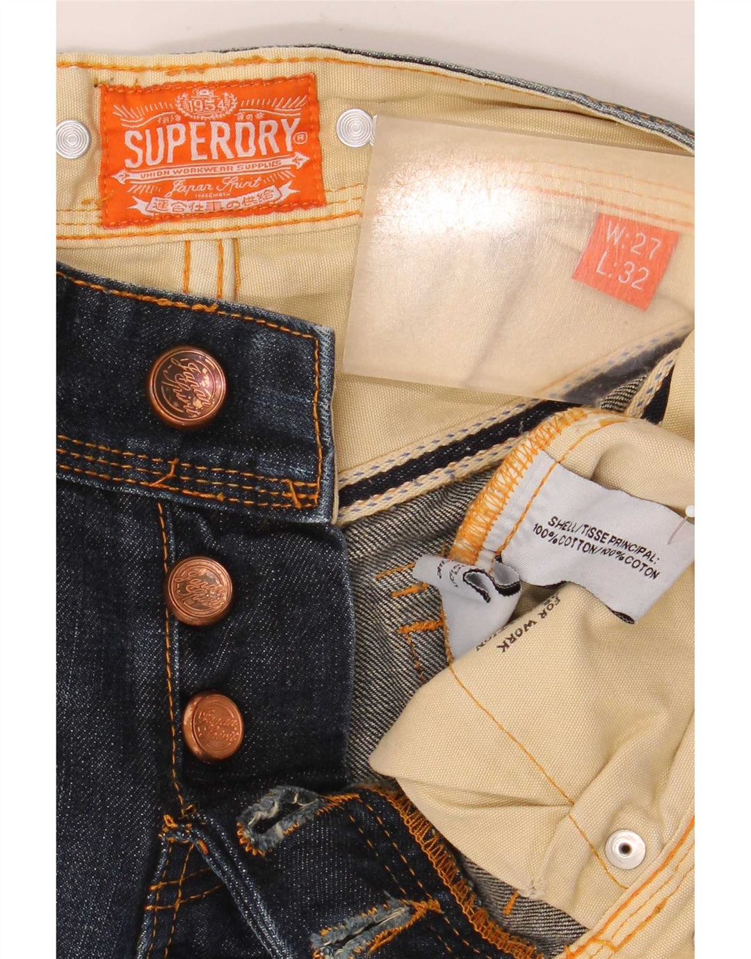 Superdry Herren Cargo Bootcut Jeans W27 L32 Marineblau Baumwolle