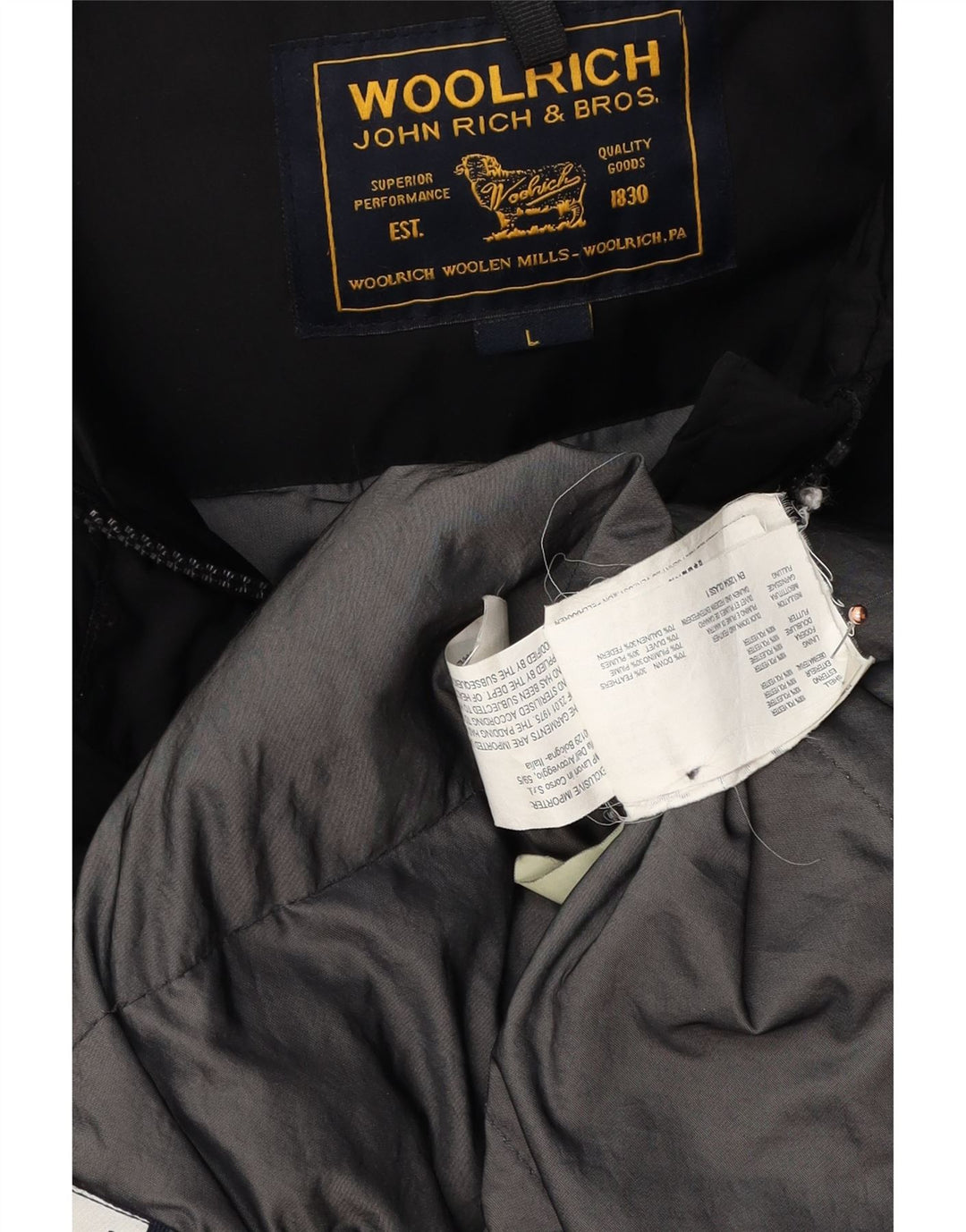 WOOLRICH Wattierter Damenmantel mit Kapuze, UK 16, Größe L, Schwarz, Polyester