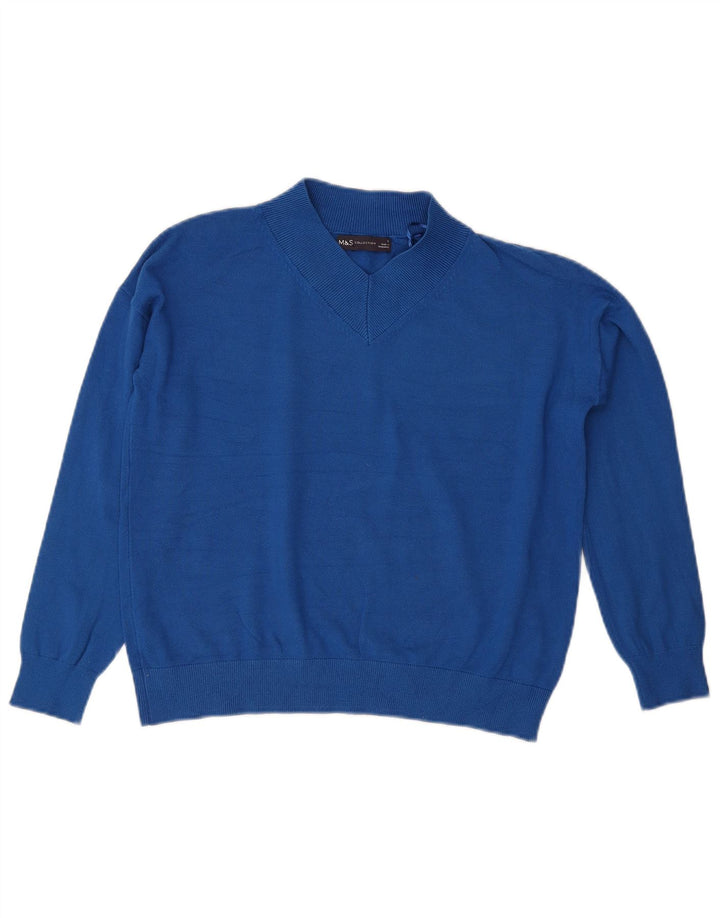 Marks & Spencer Damen-Pullover mit bauchfreiem V-Ausschnitt, Gr. 10, Größe S, Blau