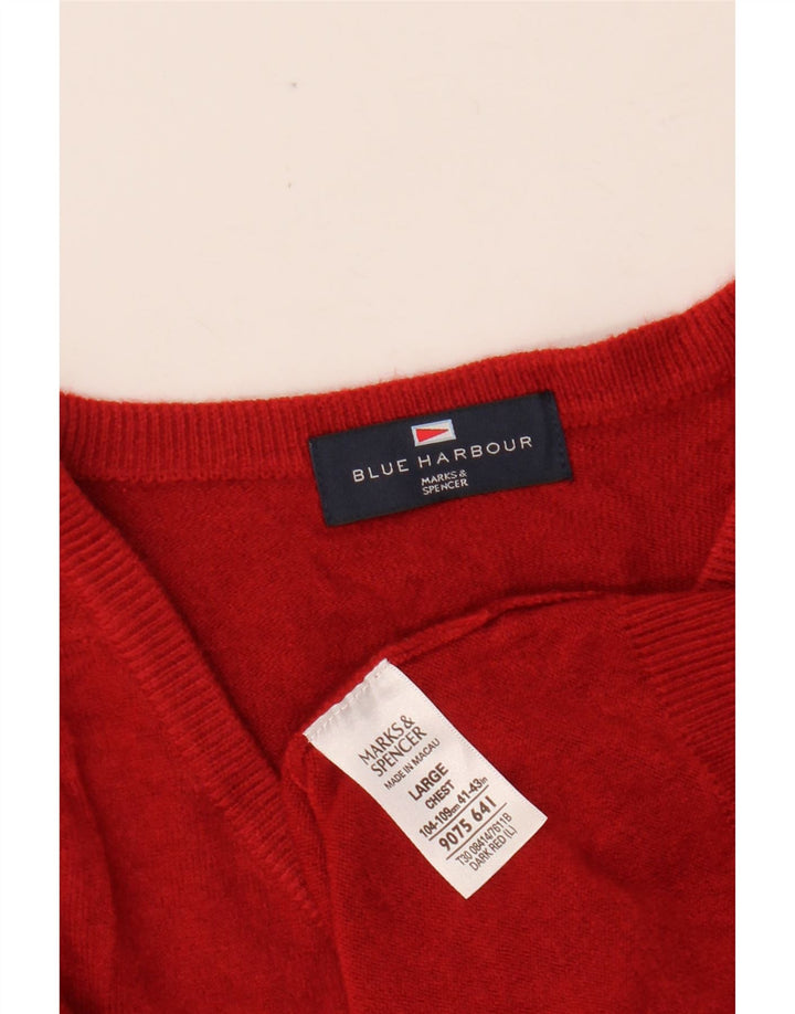 MARKS & SPENCER Herren Blue Harbor V-Ausschnitt Pullover Pullover Large Rot Acryl