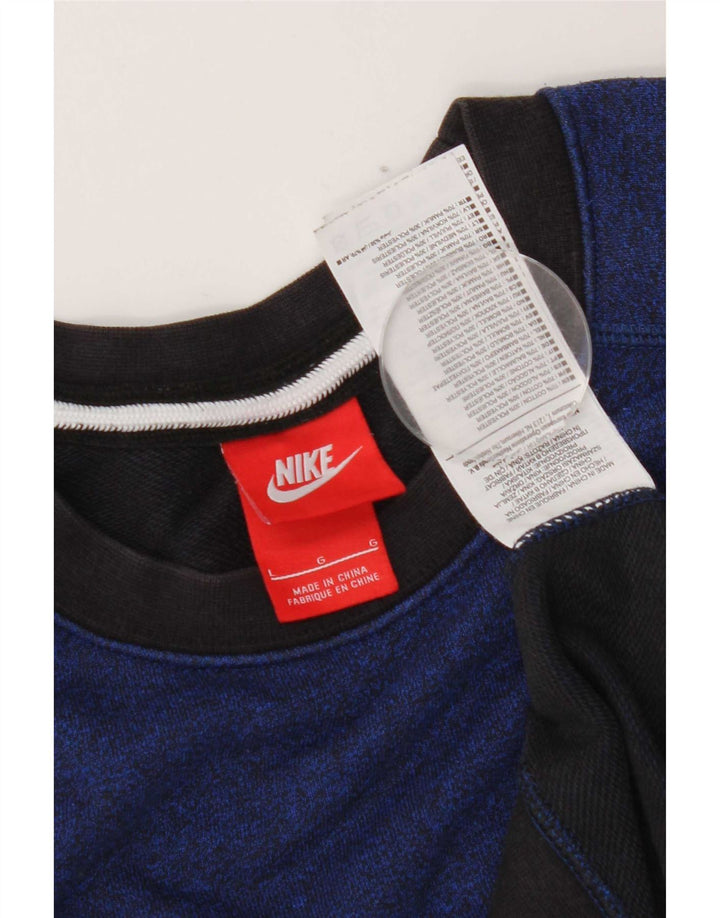 Nike Herren-Sweatshirt-Pullover, groß, blaue Farbblock-Baumwolle