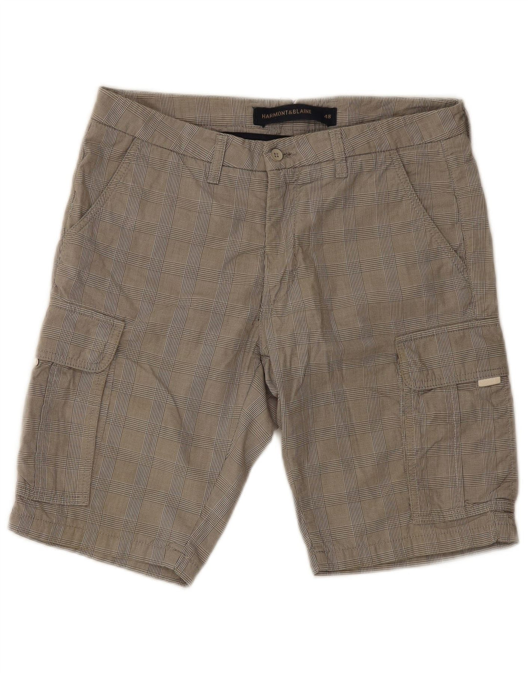 Harmont & Blaine Herren-Cargoshorts IT 48 Medium W30 Grau karierte Baumwolle