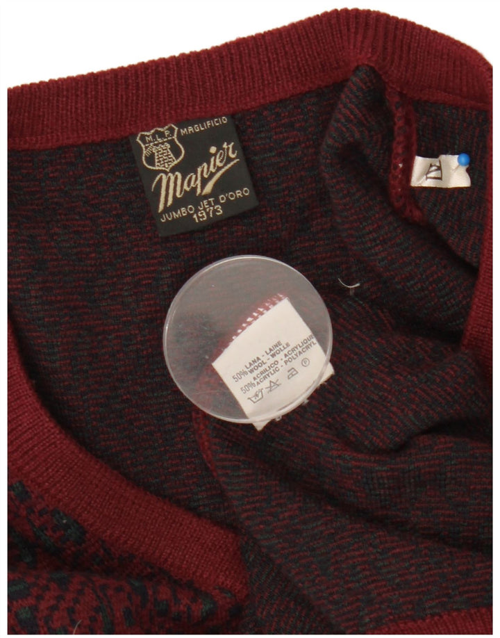 Mapier Herren-Pullover mit V-Ausschnitt, mittelgroße Burgunder-Fair-Isle-Wolle