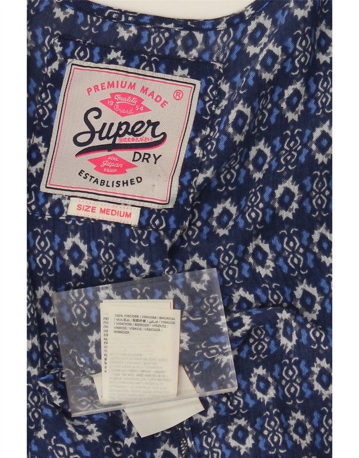 SUPERDRY Longline-Cardigan-Oberteil mit 3/4-Ärmeln für Damen, UK 14, Mittelblau mit Paisley-Muster