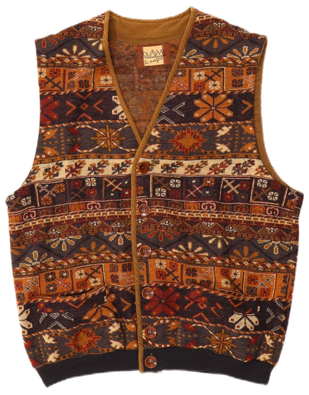 Vintage Herren Gilet UK 38 Mittelbraune Fair-Isle-Wolle