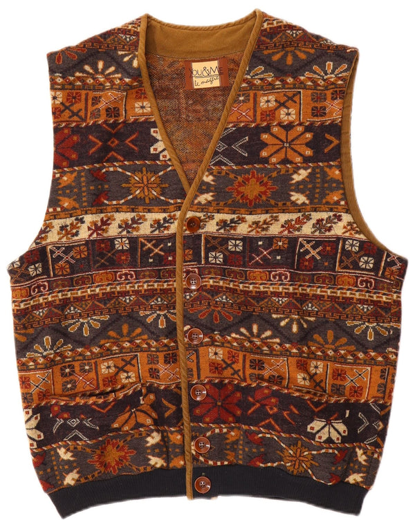 Vintage Herren Gilet UK 38 Mittelbraune Fair-Isle-Wolle