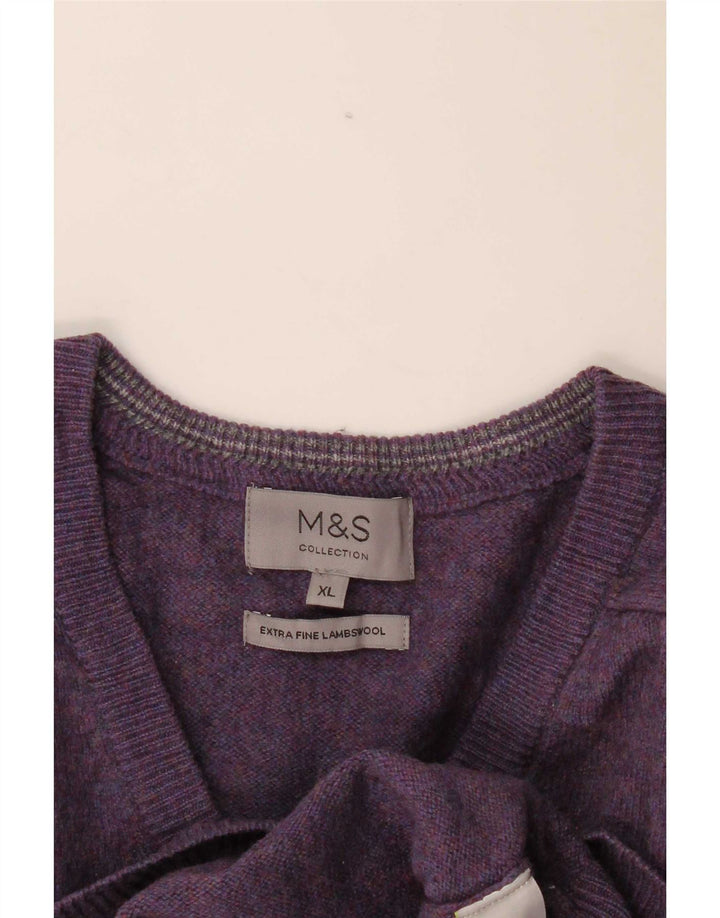 Marks & Spencer Herren-Pullover mit V-Ausschnitt, XL, violette Wolle