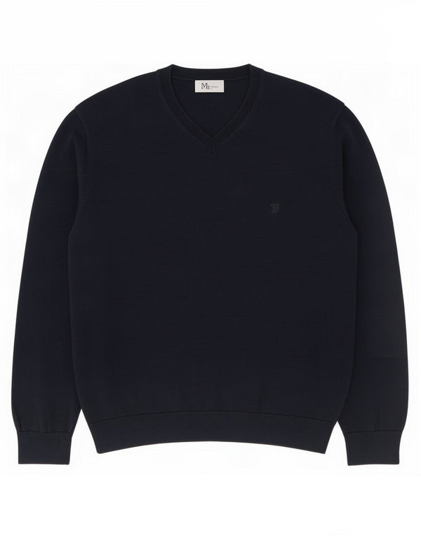 French Connection Mens V-Neck Jumper Sweater Large Navy Blue Cotton