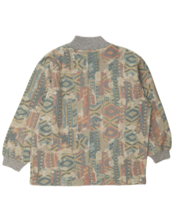 Vintage Damen Fleecepullover mit Grafik, UK 14, groß, mehrfarbig, geometrisch