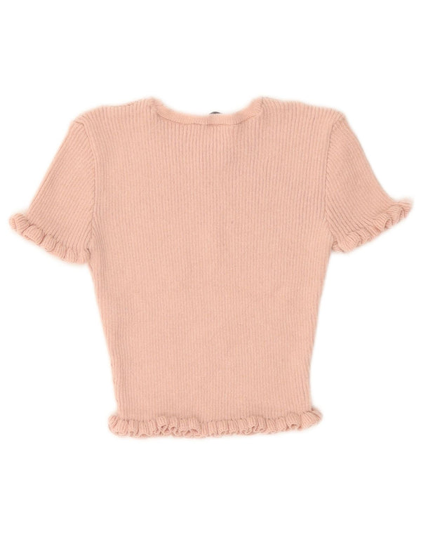 Zara Damen Crop Bluse Top UK 10 Small Pink Polyester