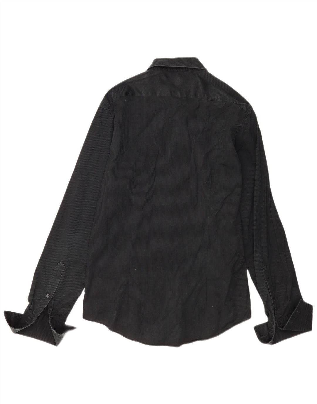 Calvin Klein Herren-Formalhemd, Größe 39, 15 1/2, mittelgroß, schwarzer Nadelstreifen