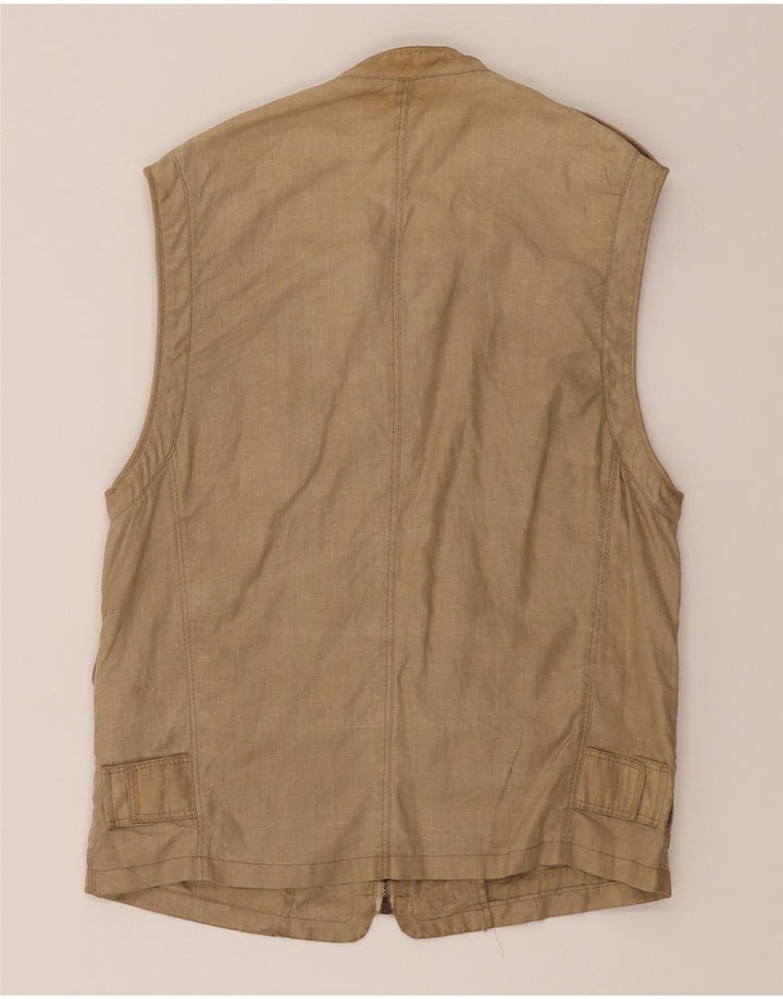 KRIZIAUOMO Mens Utility Gilet IT 50 Large Beige Linen Vintage Kriziauomo and Second-Hand Kriziauomo from Messina Hembry 