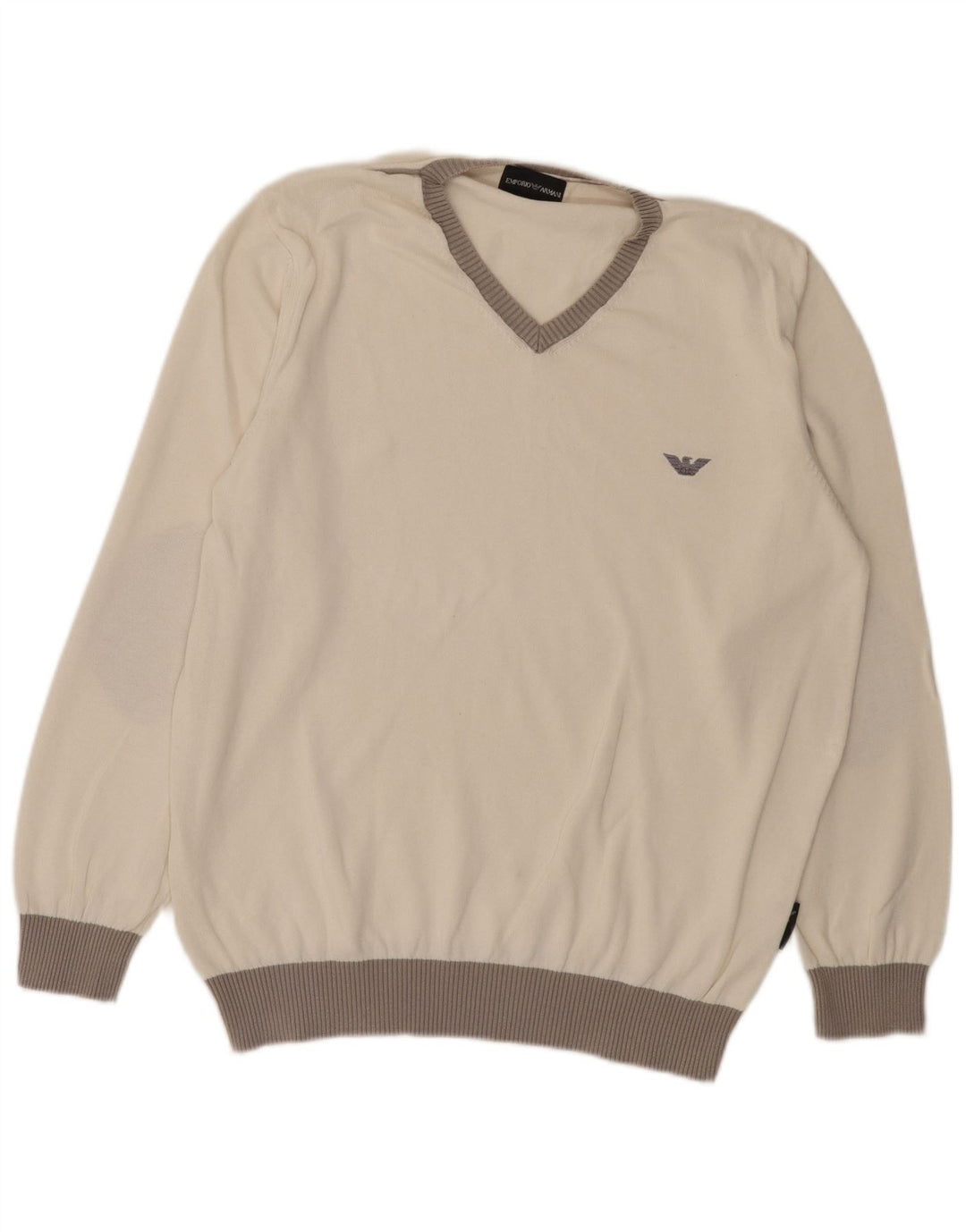 Emporio Armani Herren-Pullover mit V-Ausschnitt, Größe L, Weiß