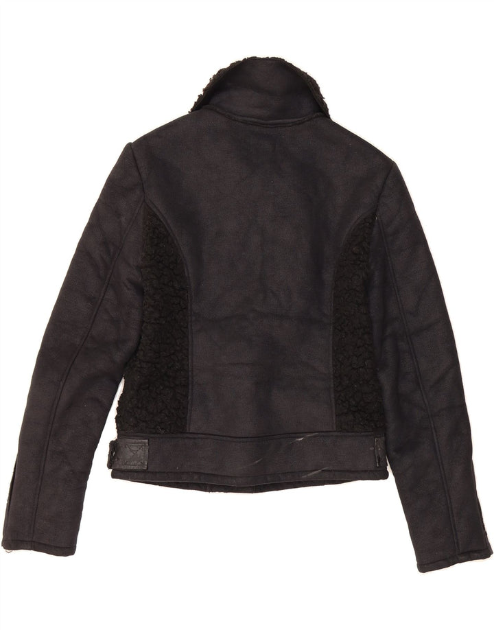 TOPSHOP Womens Biker Sherpa Jacket UK 8 Small Black Polyurethane Vintage Topshop and Second-Hand Topshop from Messina Hembry 
