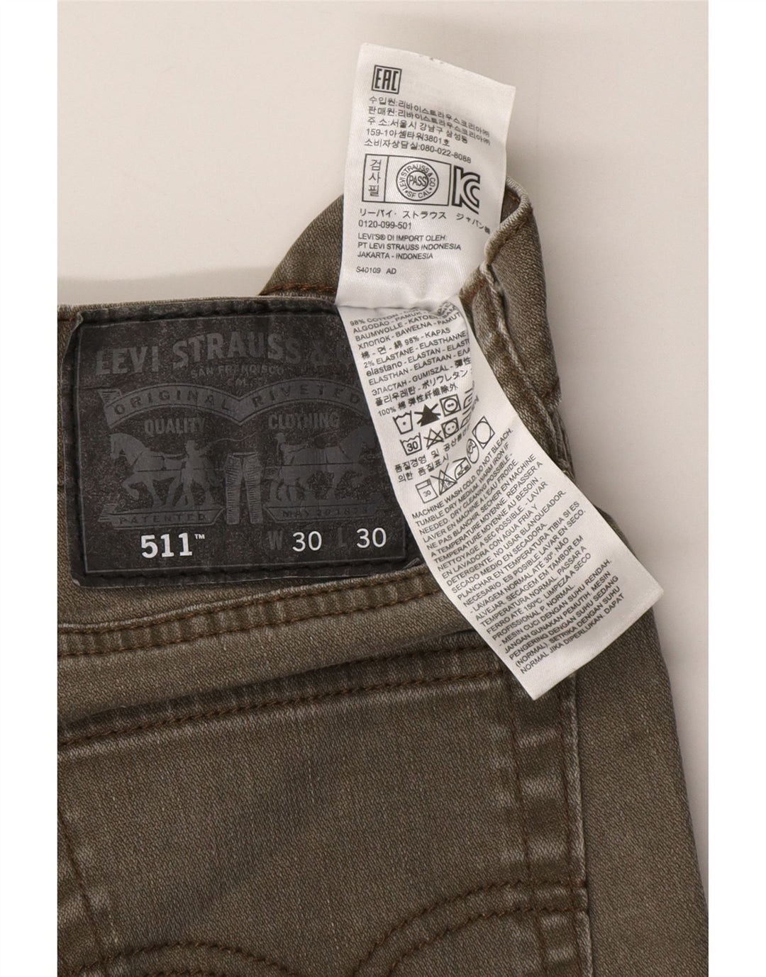 LEVI'S Herren 511 Slim Jeans W30 L30 Khaki Baumwolle