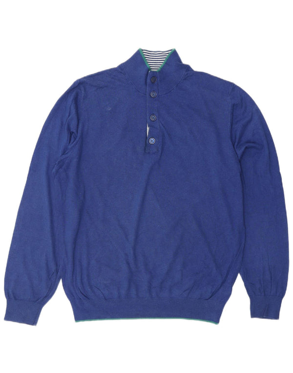 MASSIMO DUTTI Damen-Pullover mit Knopfkragen, Gr. 16, Größe L, Blau, Baumwolle