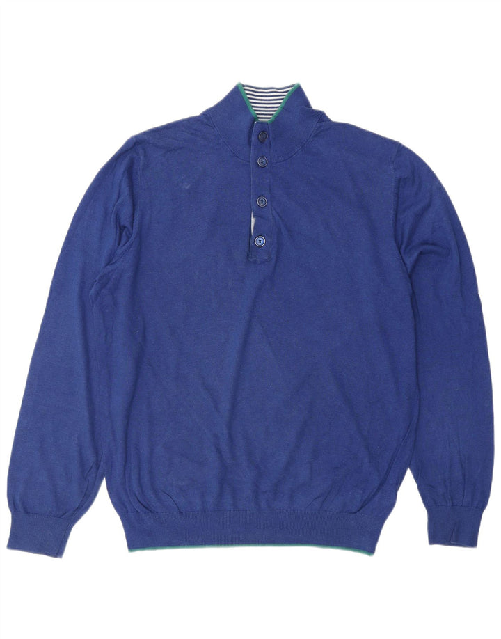 MASSIMO DUTTI Damen-Pullover mit Knopfkragen, Gr. 16, Größe L, Blau, Baumwolle