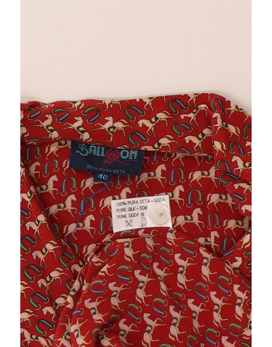 Ball On Damen-Hemdbluse mit abstraktem Muster, EU 40, mittelrote Seide