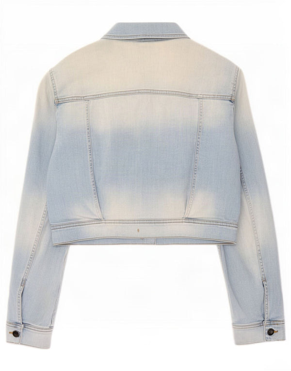 Benetton Womens Crop Denim Jacke UK 14 Große blaue Baumwolle