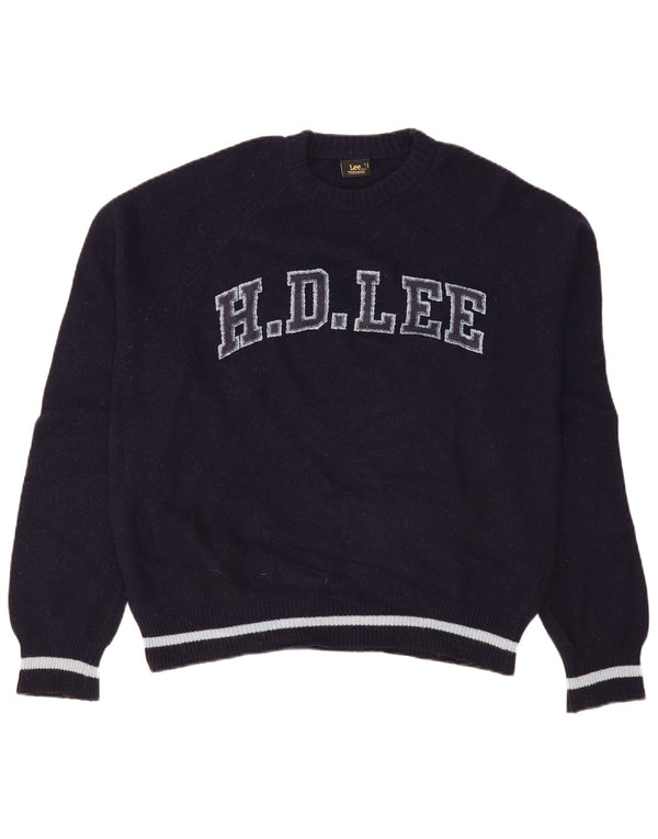 Lee Damen-Pullover mit grafischem Rundhalsausschnitt, groß, marineblaue Wolle